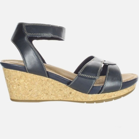 Clarks Shoes - Clarks Women's Un Capri Strap Wedge Sandal Navy Size 8.5